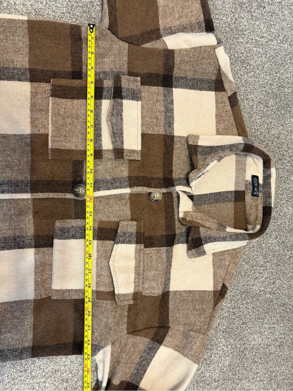 Women's Long Plaid Shacket in Brown and Cream - Picture 4 of 4